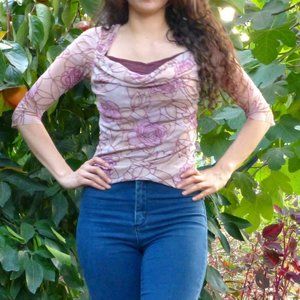 Mesh flower print blouse